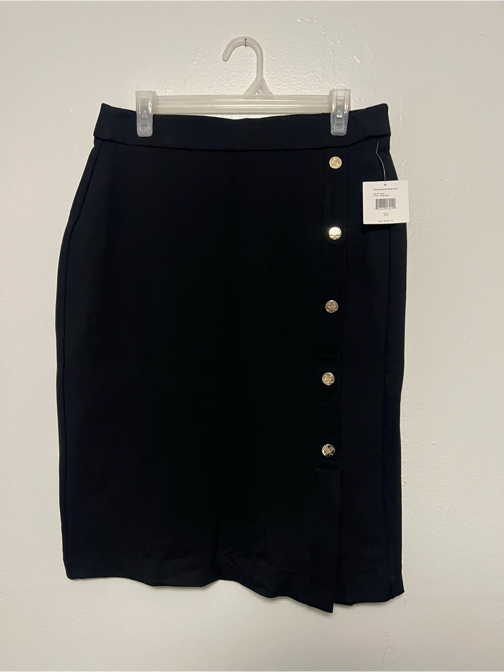 Rafaella women Classic Black Pencil Skirt with Gold Buttons size 10 New